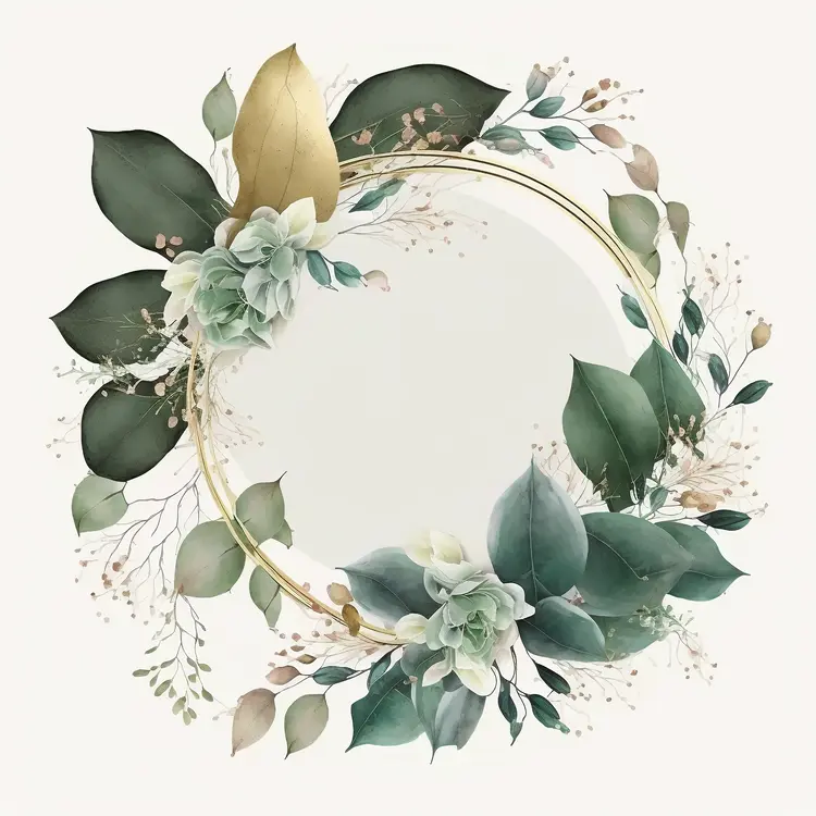 Elegant Floral Wreath with Green Leaves and Gold Ring