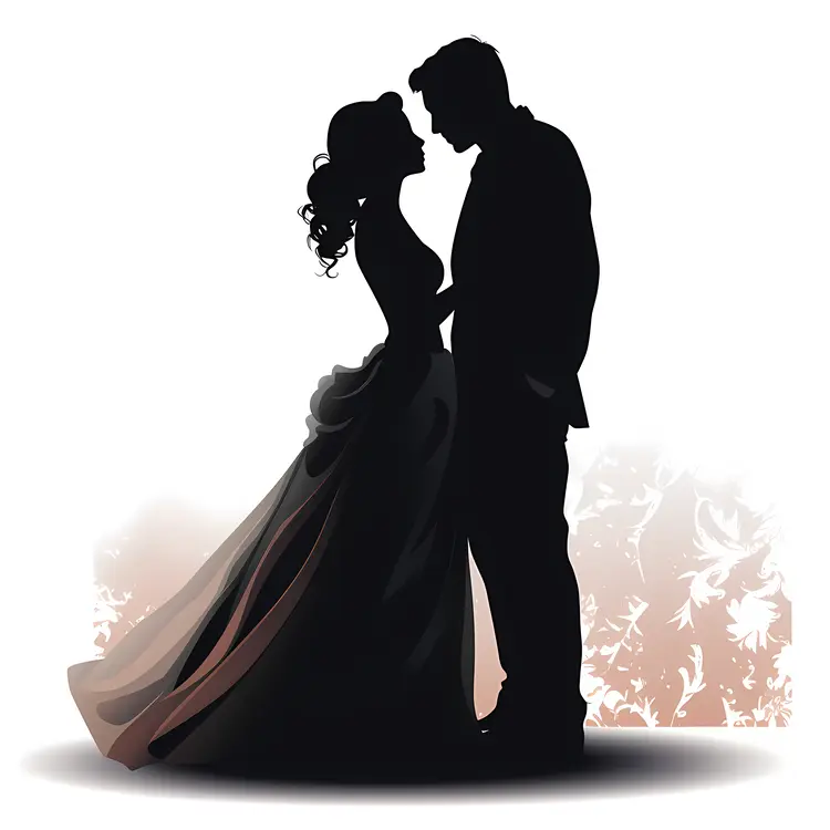 Romantic Couple Silhouette with Floral Background