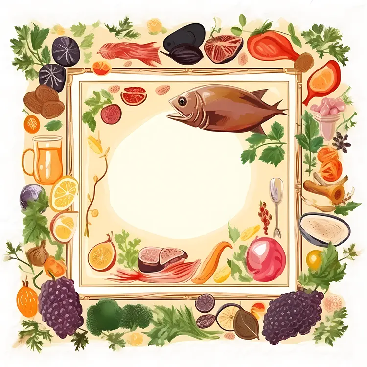 Colorful Food Frame with Fish and Vegetables