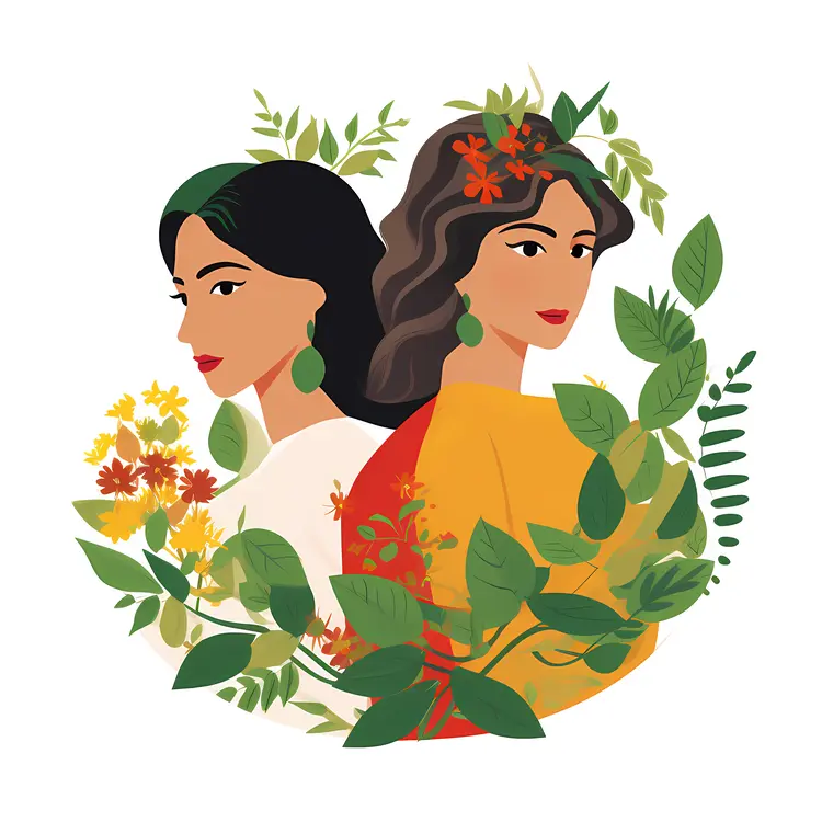 Beautiful Women with Floral Elements Illustration