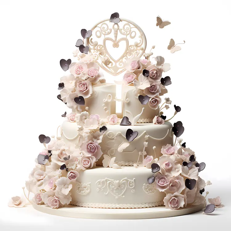 Romantic Floral Wedding Cake with Heart Topper