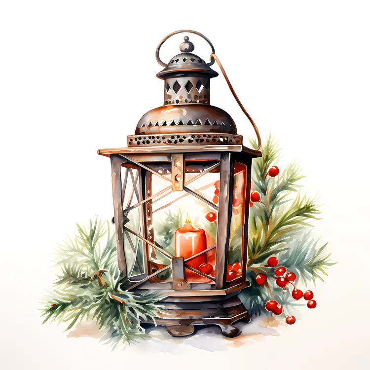 Rustic Lantern with Christmas Decorations