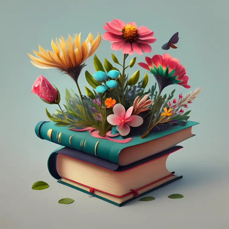 Colorful Flowers on Stacked Books
