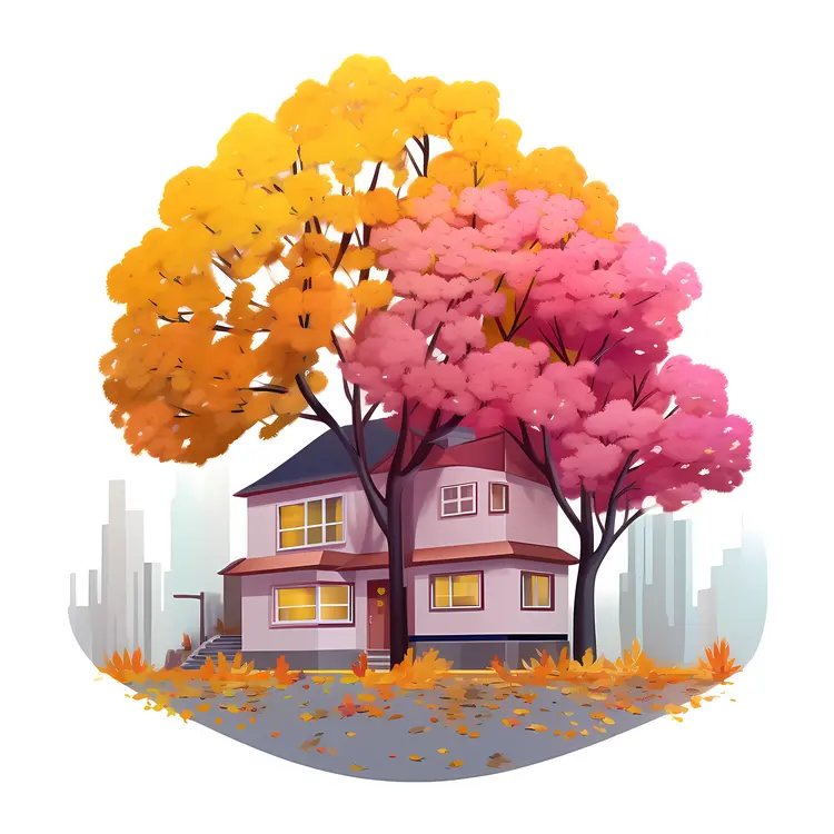 Charming House with Autumn Trees