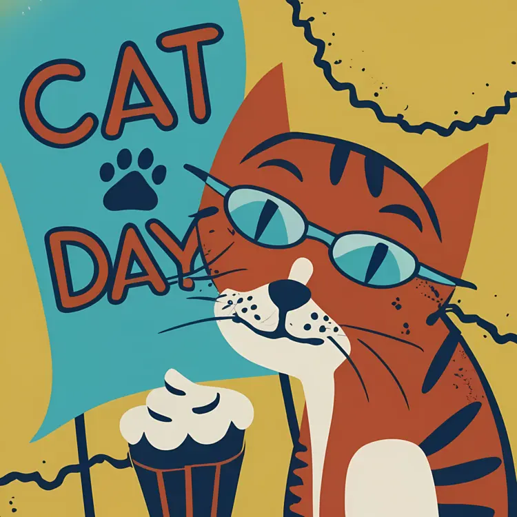 Cat Day with Sign and Cupcake