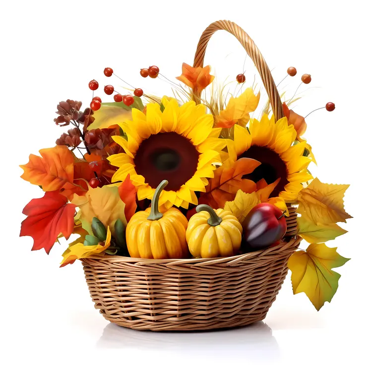 Harvest Basket with Sunflowers and Pumpkins
