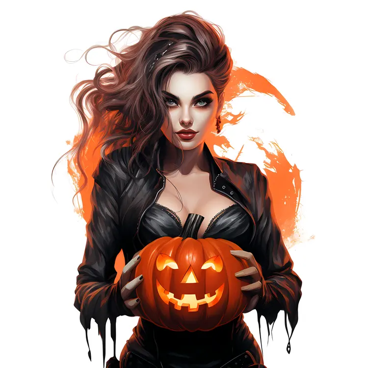 Cute Vampire Holding a Pumpkin