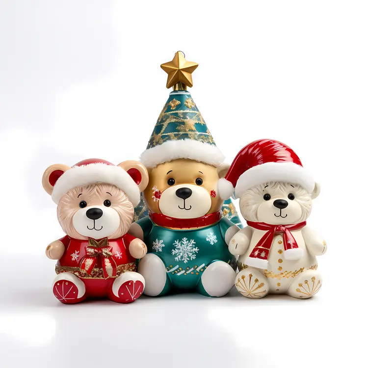 Adorable Christmas Bears in Festive Attire
