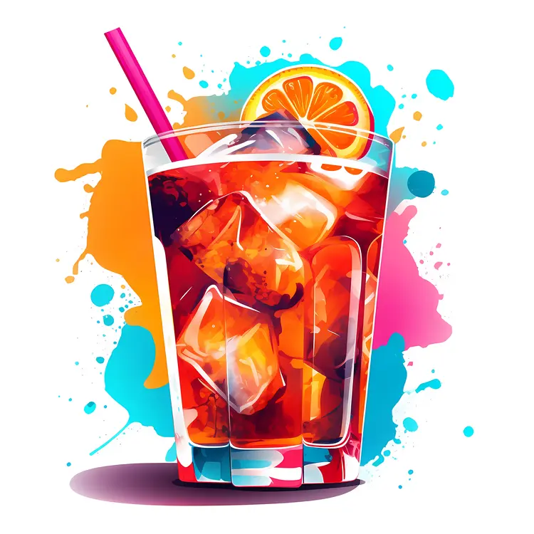Red Drink with Ice Cubes and Orange Slice