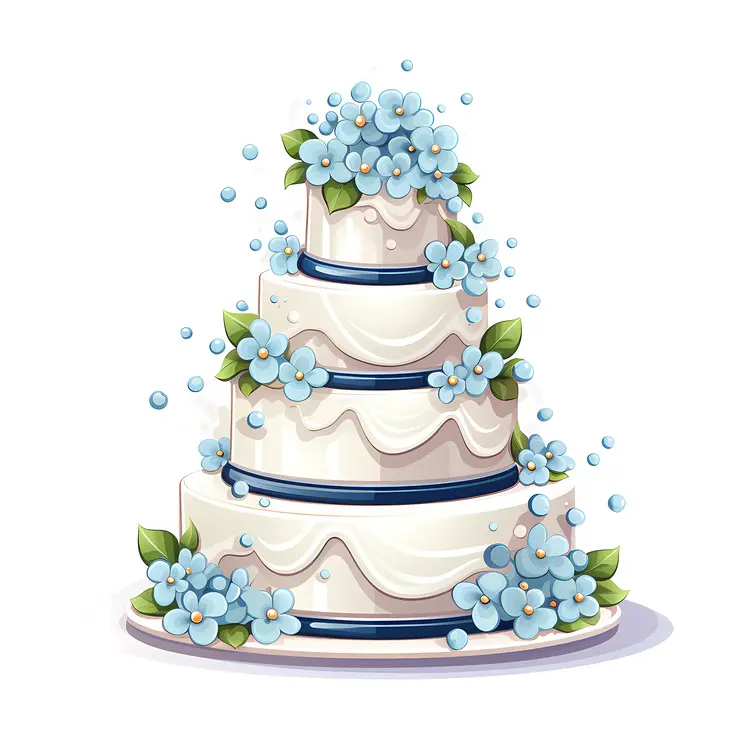 Lovely Wedding Cake with Blue Floral Decorations