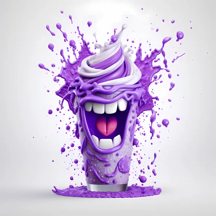 Whimsical Purple Ice Cream with a Mouth