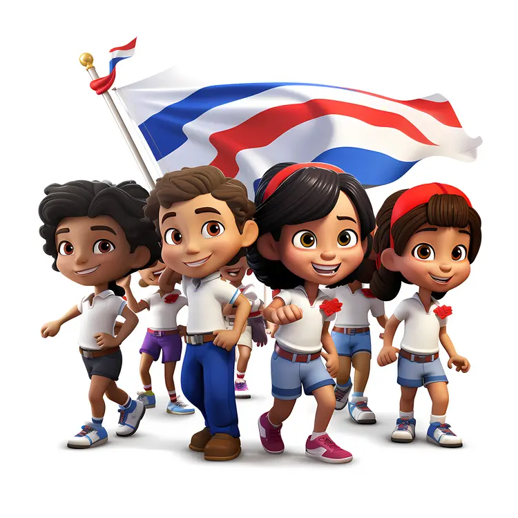 Group of Children with Flag