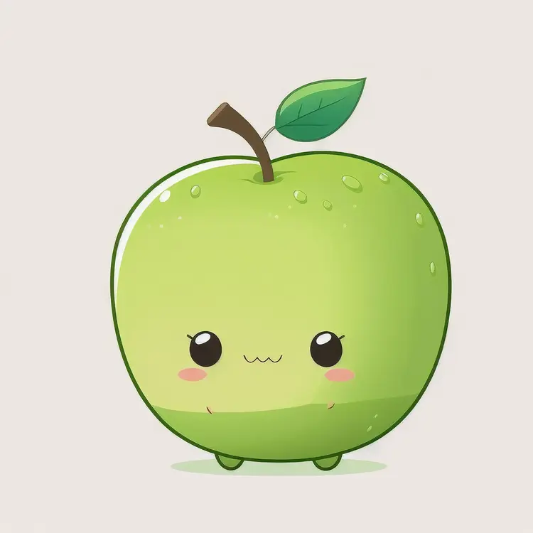 Cute Green Apple Cartoon Illustration