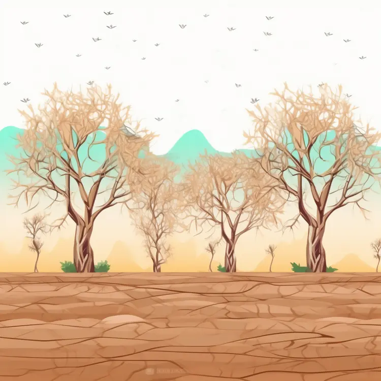 Leafless Trees in Arid Desert Landscape