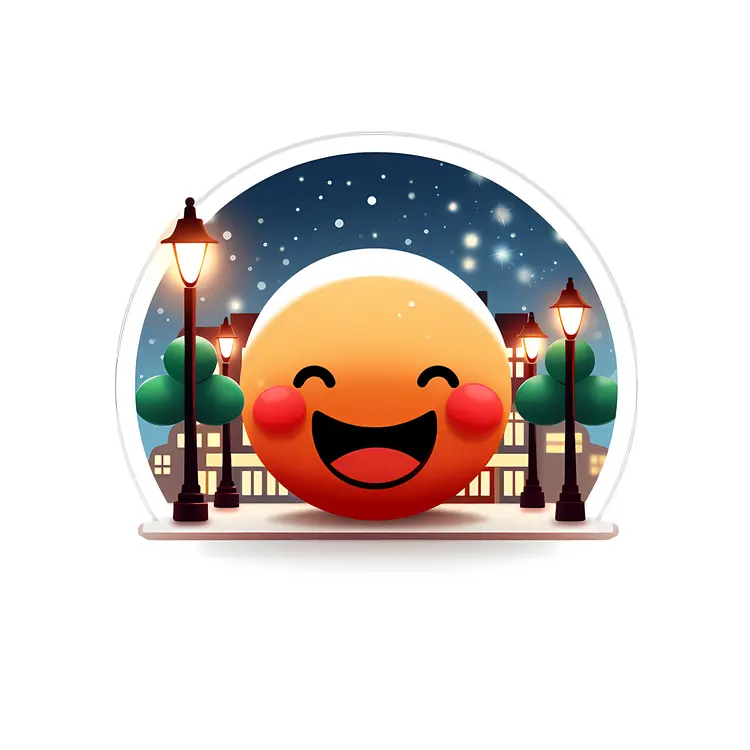 Smiling Orange Ball with Street Lamps