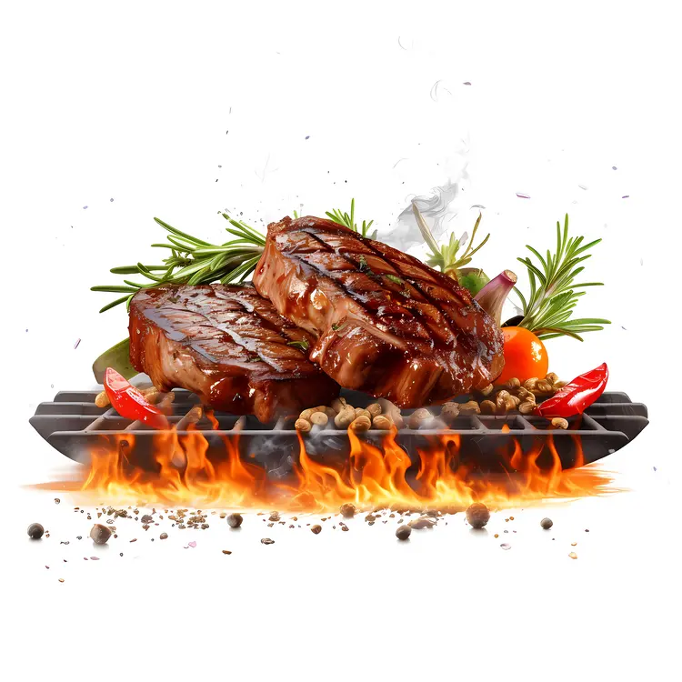 Grilled Meat with Herbs and Flames