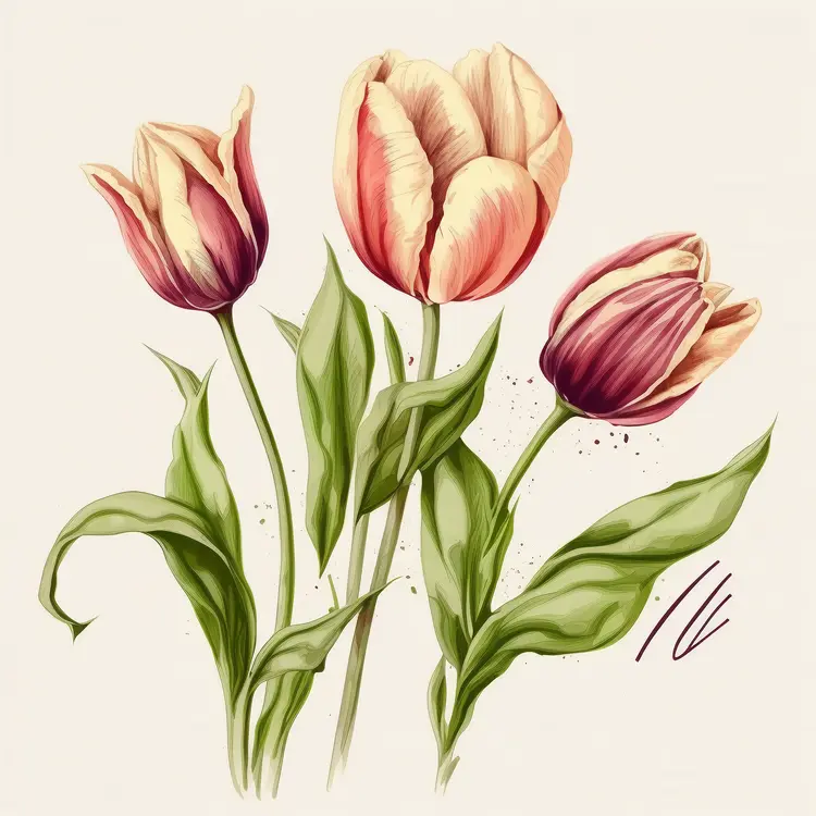 Beautiful Pink Tulips Illustration