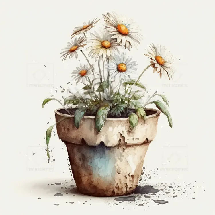 Beautiful Potted Daisy Illustration