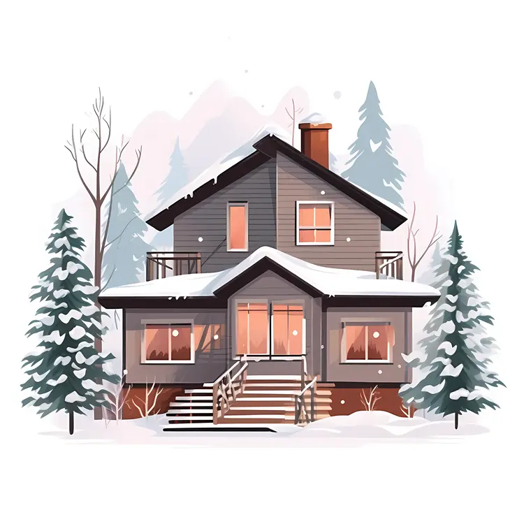Charming Gray House in Snowy Landscape