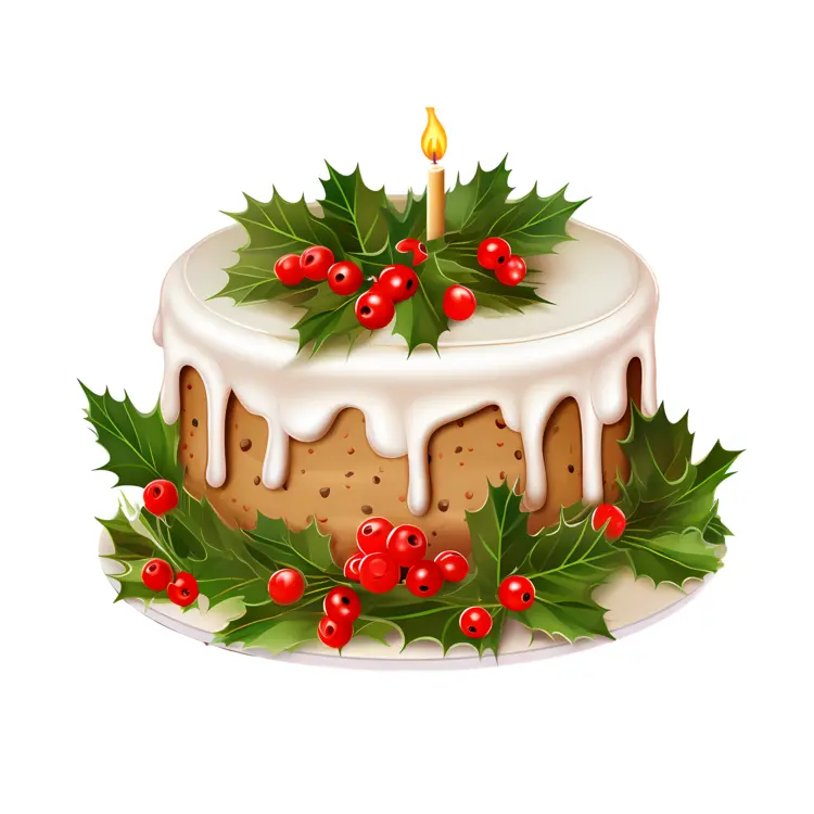 Christmas Cake with Holly and Berries