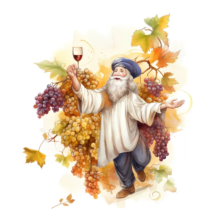Joyful Man with Grapes Illustration