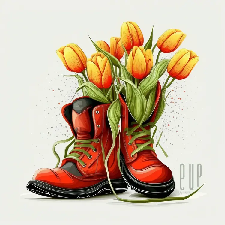 Red Boots with Tulips Illustration