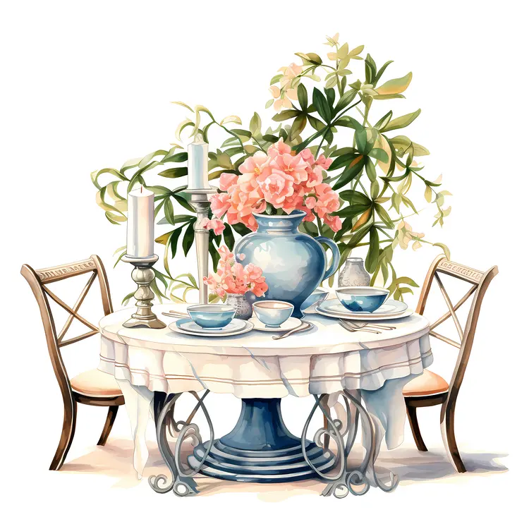 Elegant Dining Table Setting with Flowers and Candles