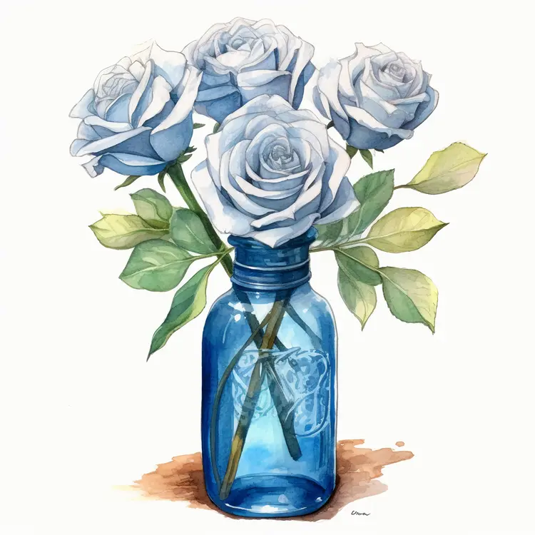 Beautiful Blue Roses in a Vase