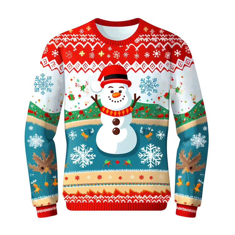 Festive Snowman Sweater with Christmas Decorations
