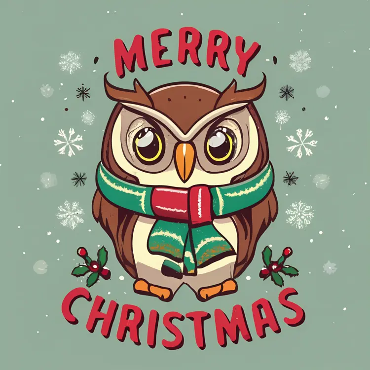 Owl with Scarf and Snowflakes