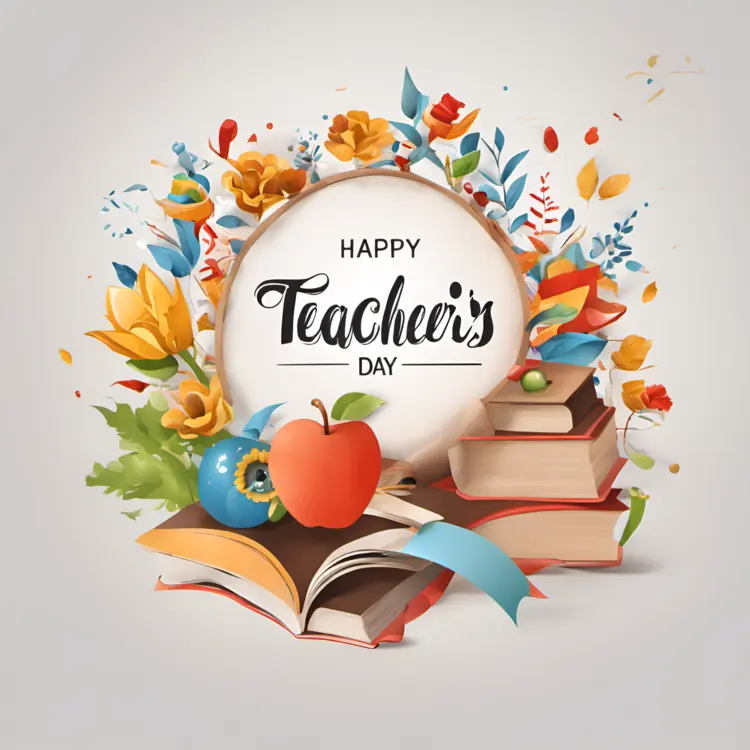 Happy Teacher's Day with Books and Flowers