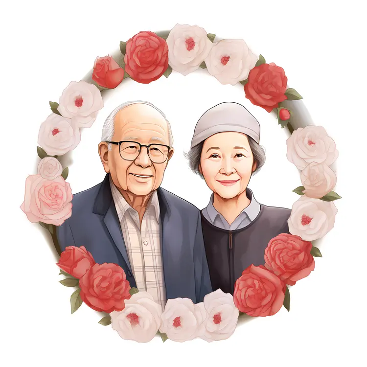 Elderly Couple Surrounded by Flowers for Grandparents Day