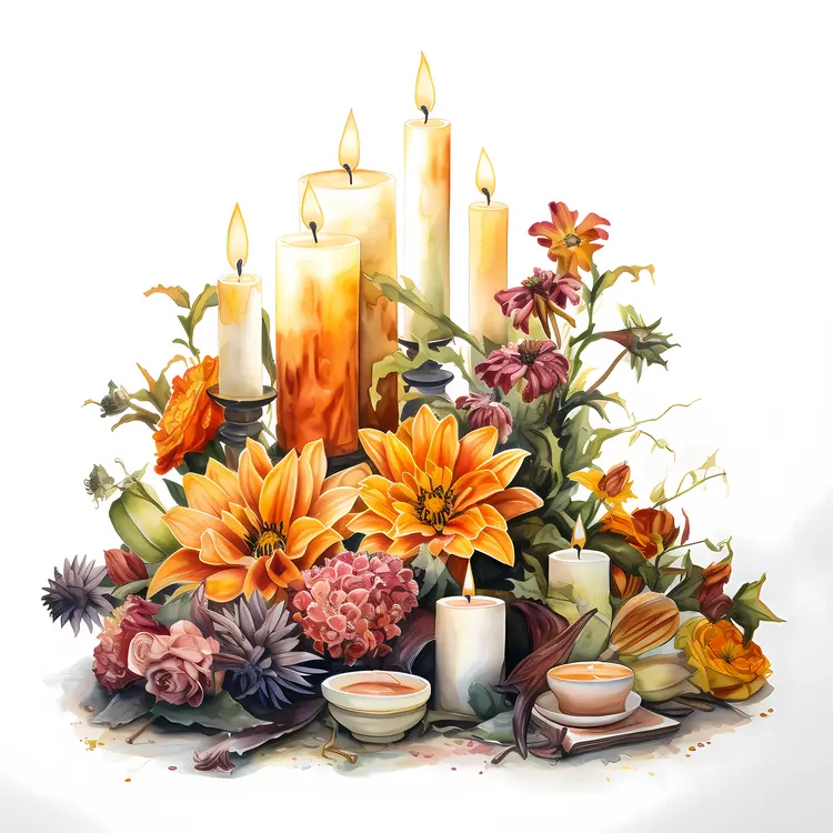 Warm Candle and Flower Display