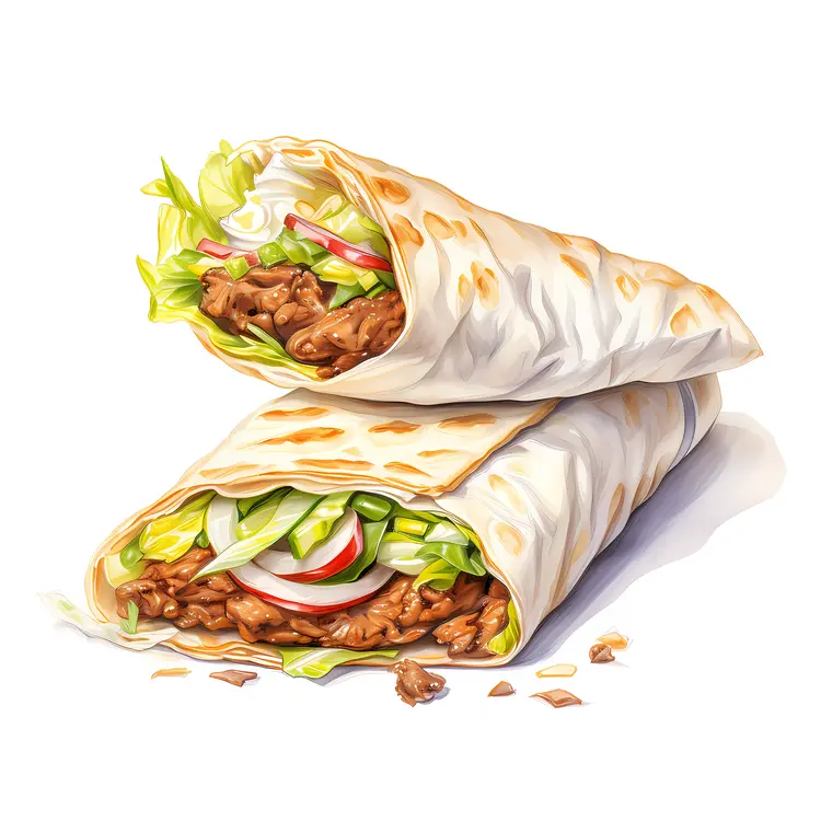 Illustrated Shawarma Wrap with Fresh Ingredients