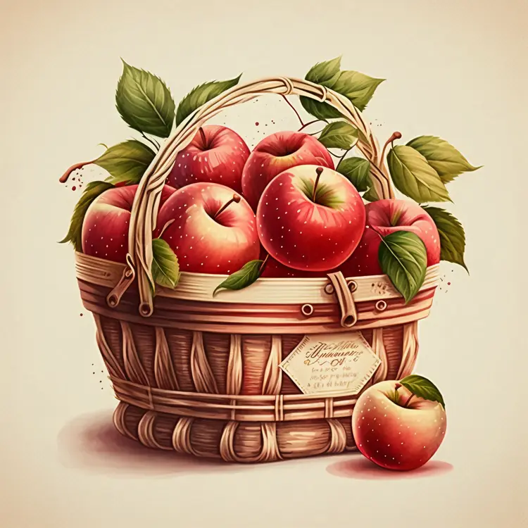 Basket of Fresh Red Apples with Leaves
