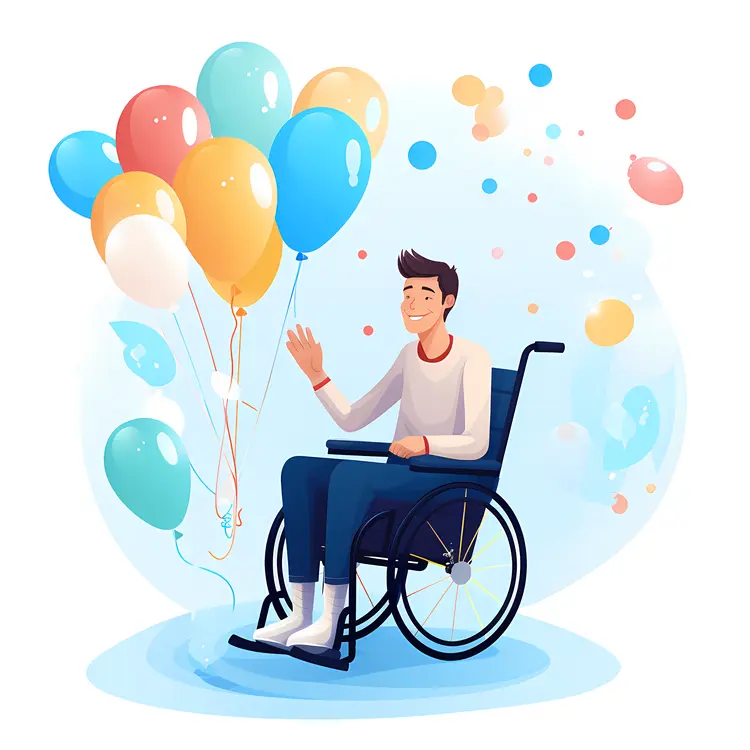 Man in Wheelchair with Colorful Balloons