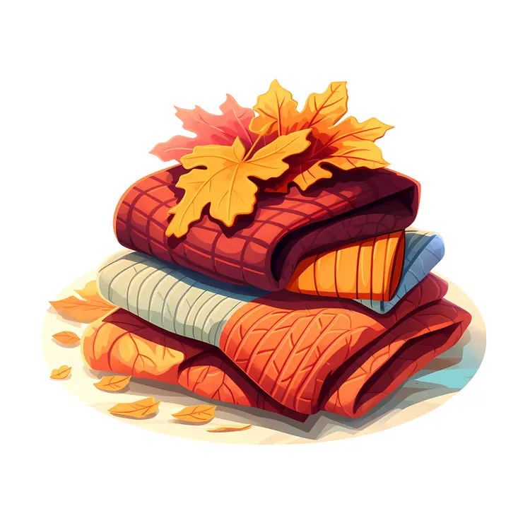 Autumn Stack of Cozy Sweaters with Leaves