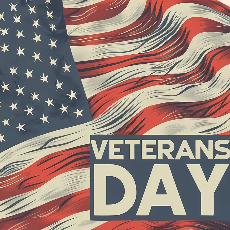 Veterans Day with Waving American Flag