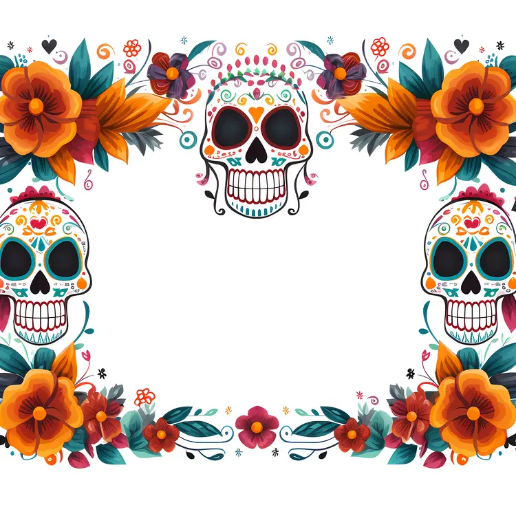 Vibrant Skull and Flowers Decorative Frame for Day of the Dead