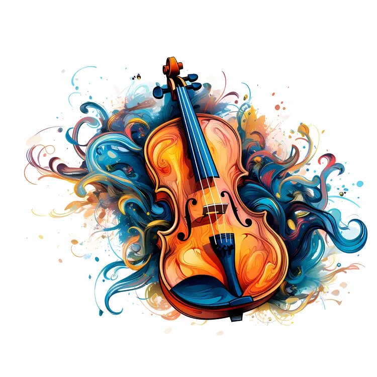 Colorful Violin with Artistic Swirls