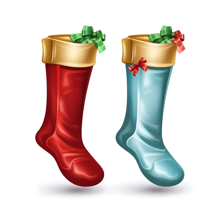 Red and Blue Christmas Stockings with Decorations