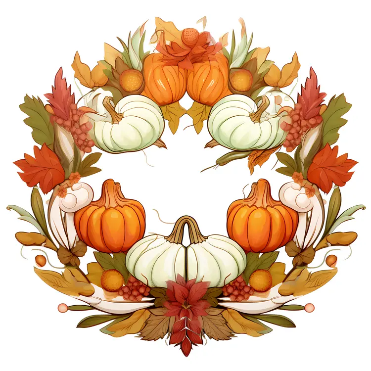 Autumn Wreath with Pumpkins and Acorns