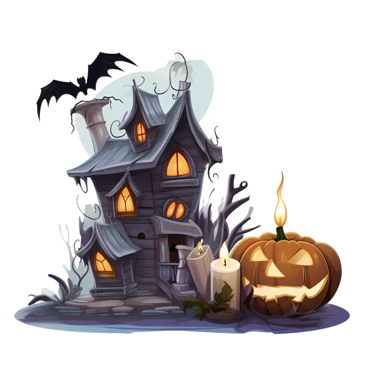 Spooky Haunted House with Pumpkin