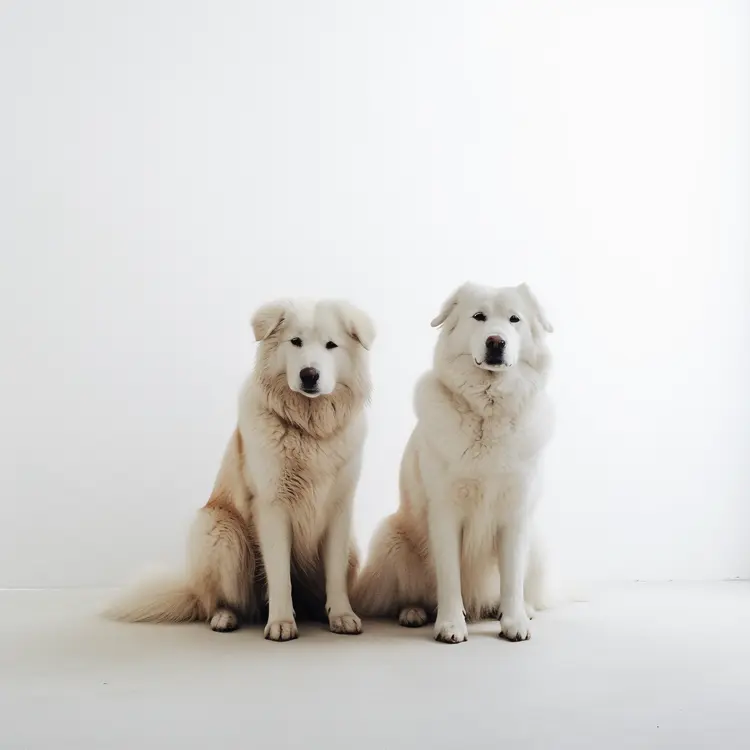 Two Fluffy White Dogs Sitting Together