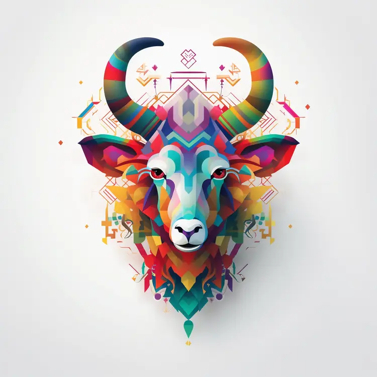 Colorful Geometric Bull Head Illustration