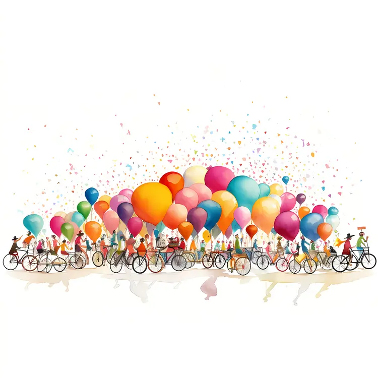 Colorful Balloons with People on Bicycles