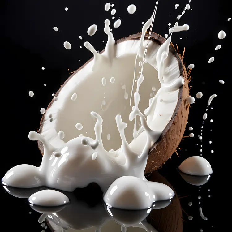 Coconut Milk Splashing from Halved Coconut