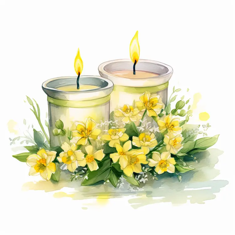 Beautiful Candle with Yellow Flowers