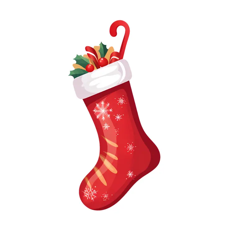 Red Christmas Stocking with Candy Cane and Holly