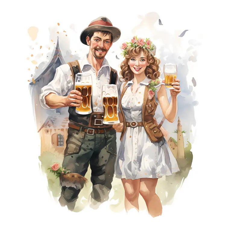 Happy Couple Celebrating with Beer